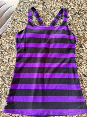 Athleta Purple and Black Striped Tank Top